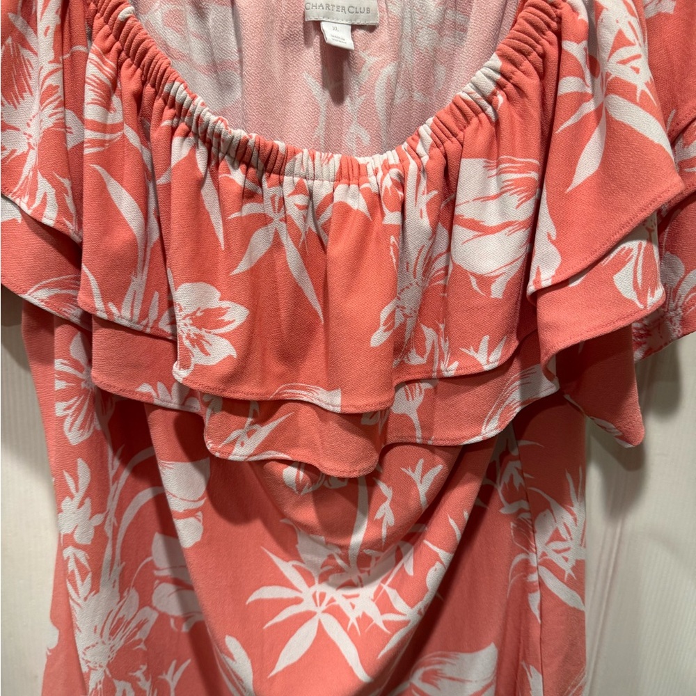 Charter Club Pink Ruched Ruffled Blouse - Picture 2 of 4